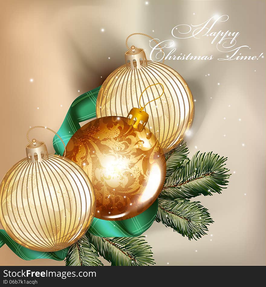 Christmas Background  With Detailed Baubles And Fir Tree Branche