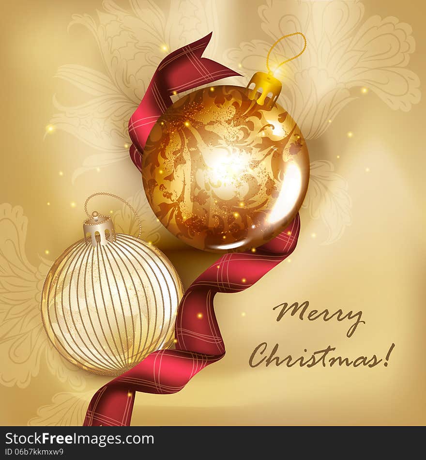 Christmas Greeting Card With Detailed Baubles And Silk Tissue