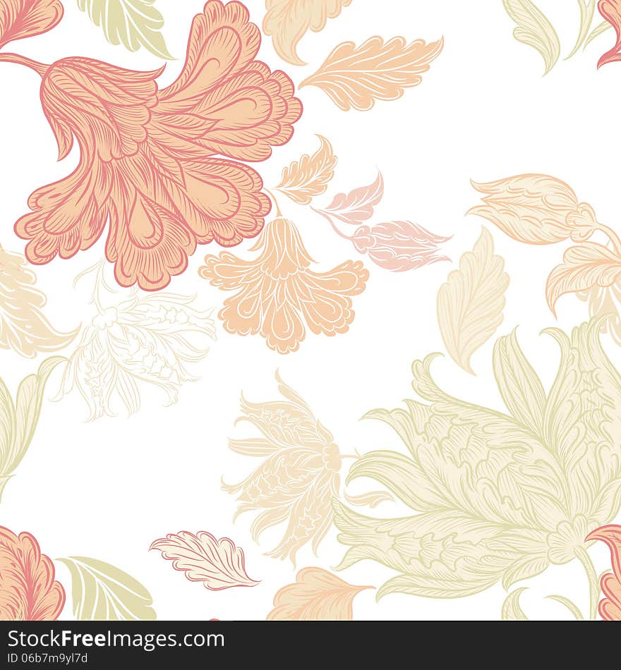 Seamless wallpaper pattern with floral elements for design