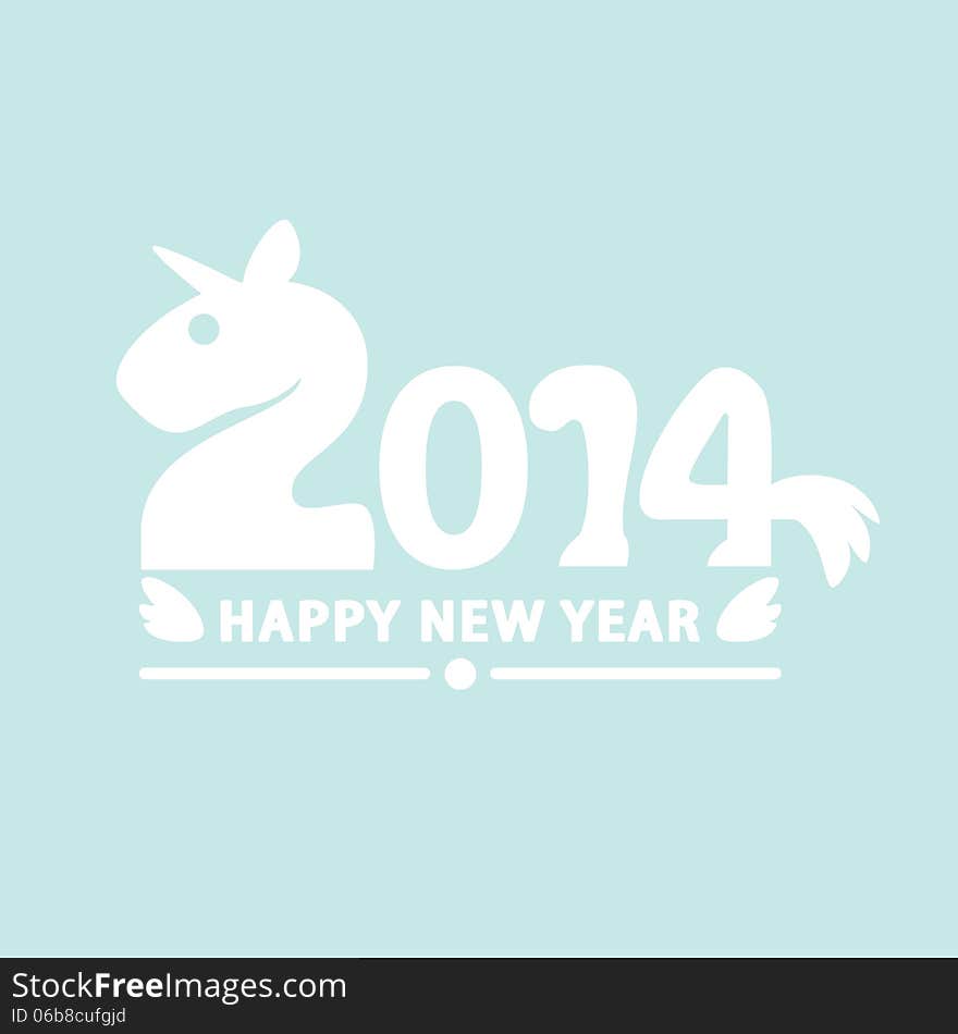 Happy new year 2014,Unicorn alphabet cute, Year of the horse, Vector illustration. Can be used for layout, web design, brochure, flyer, leaflet, card