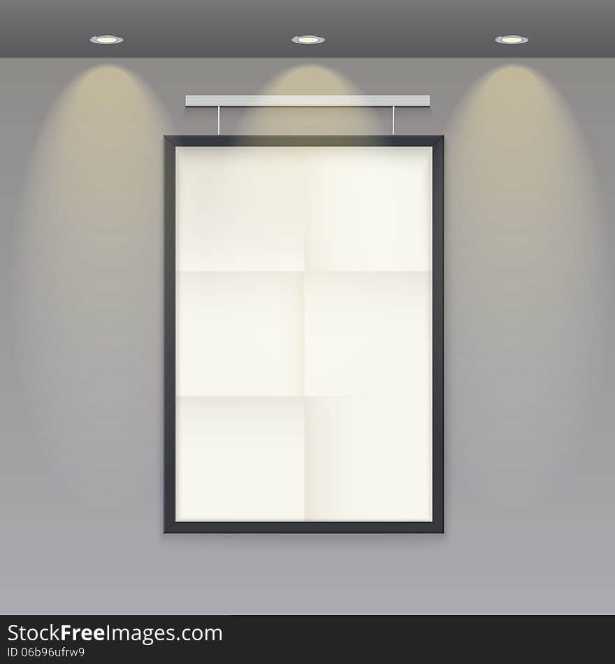 White poster template with frame on a rope, vector