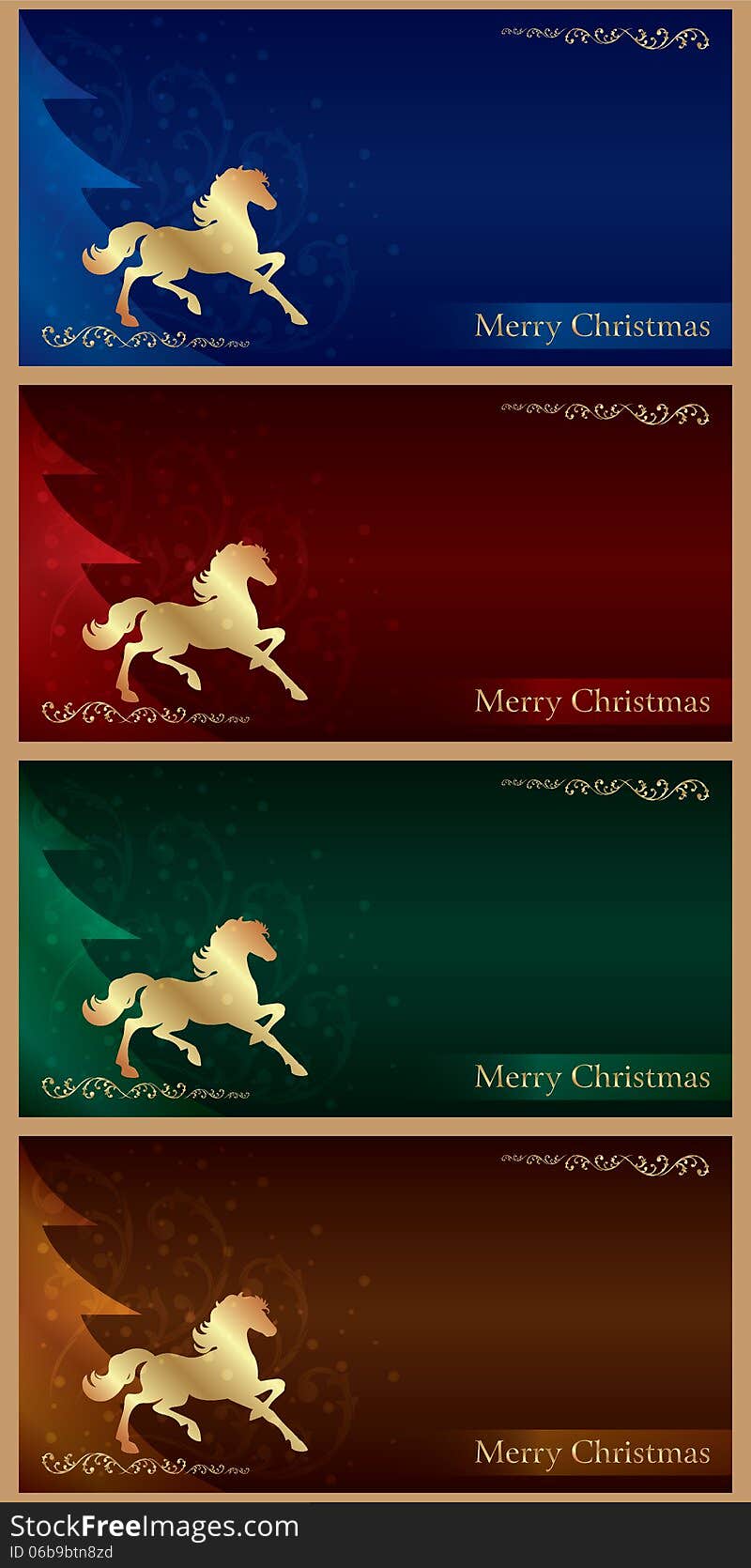 Background with horse silhouette and Christmas tree, vintage set