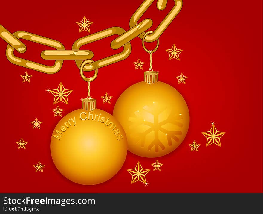 Beautiful glossy gold chain Merry Christmas on a red background