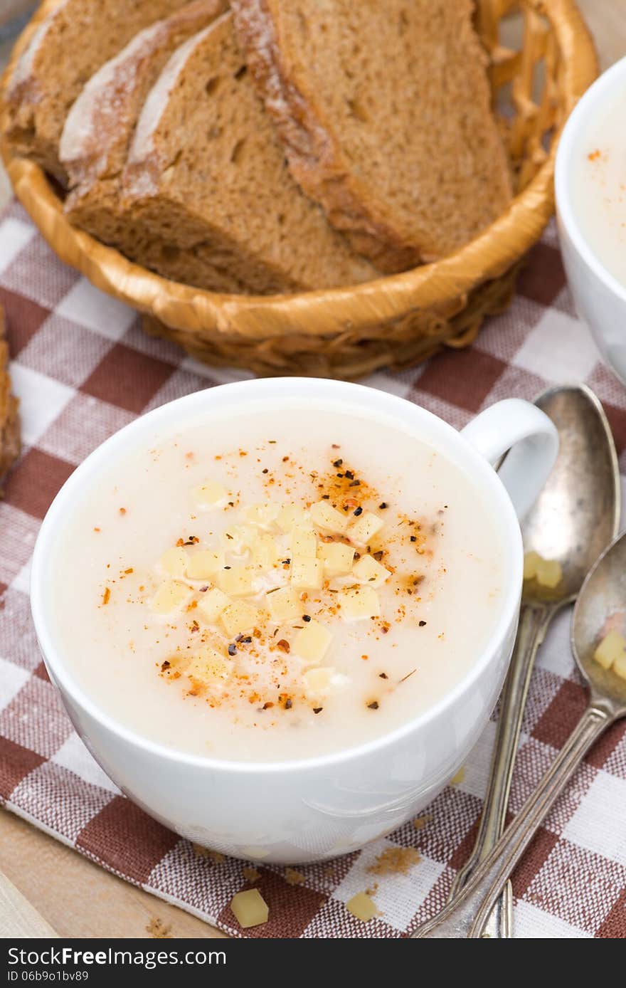 Delicious Cream Soup Of Cauliflower With Cheese, Vertical