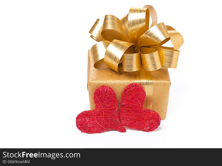 Gift box and hearts for Valentine s Day, isolated