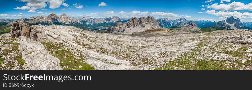 Panoramic view of the Dolomites Mountains, in the area of the mountain of Formin, Italy. Panoramic view of the Dolomites Mountains, in the area of the mountain of Formin, Italy.