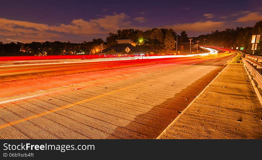 Evening commute traffic on highway - long exposure