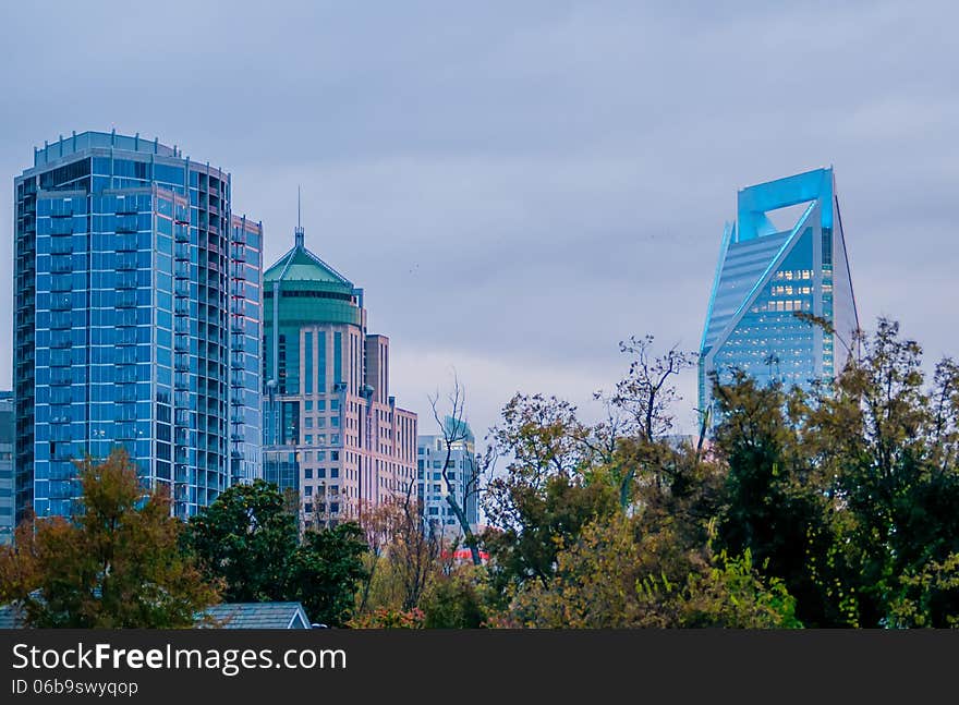 Charlotte city skyline at night