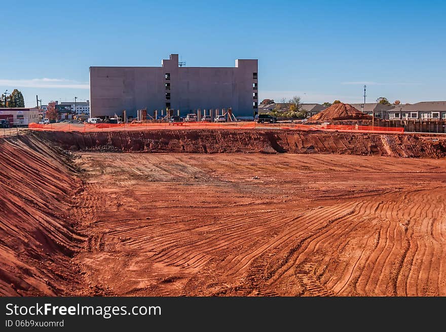 New construction excavated for new building foundations