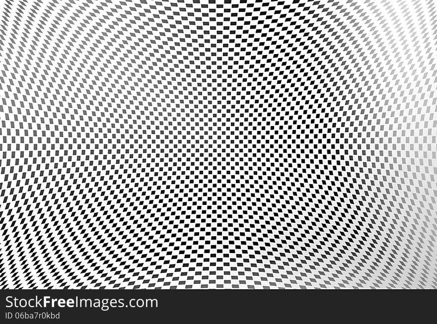 Abstract black and white background with black squares array in a concave shape