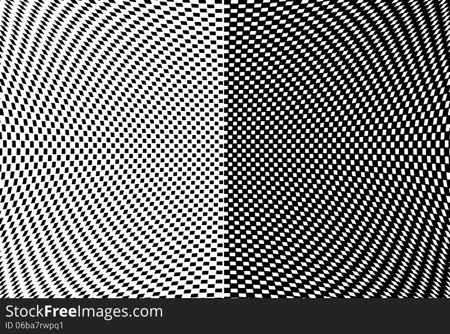 Abstract black and white background with black squares array in a concave shape