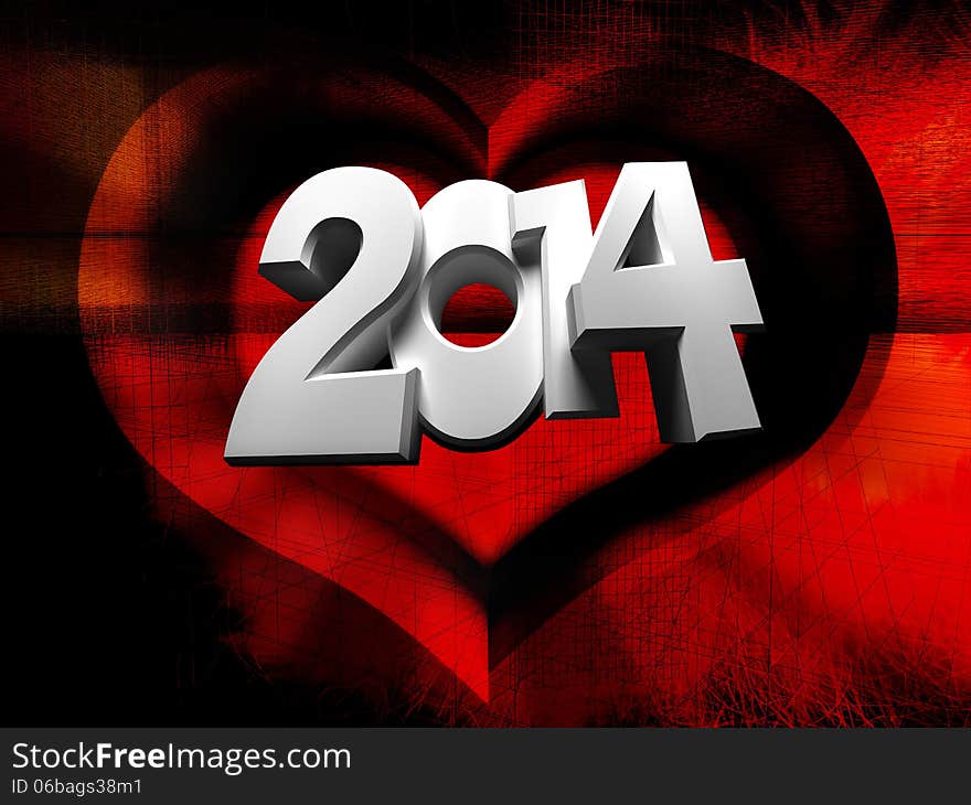 2014 white numbers on a red background in the form of heart