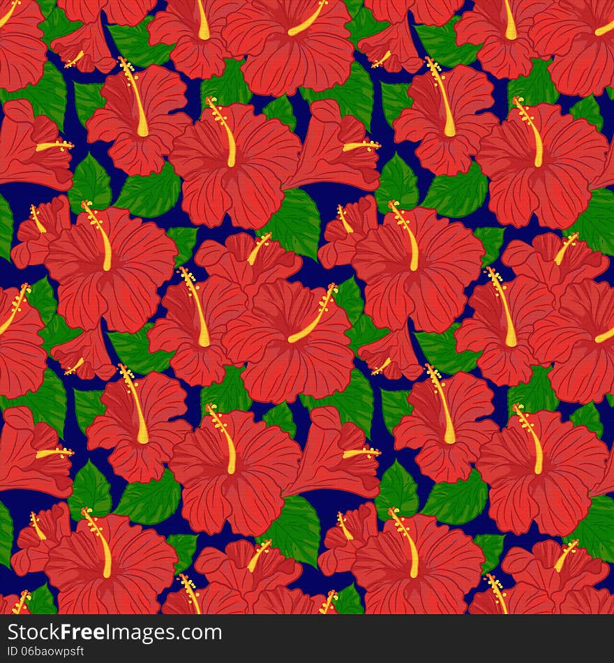 Vector seamless pattern with hibiscus