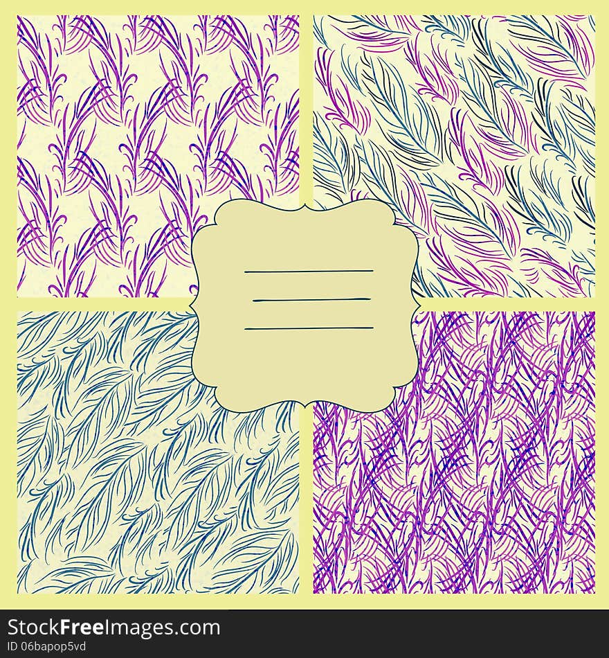 Set of vector seamless pattern with feathers