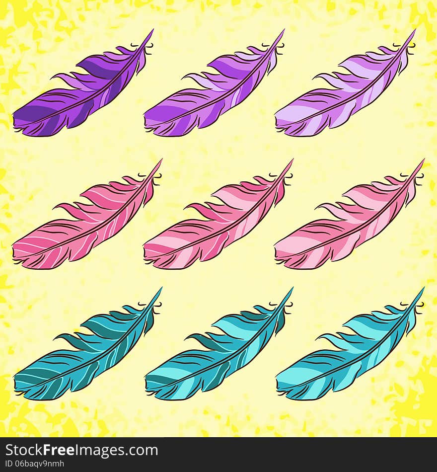 Vector set of  colored feathers