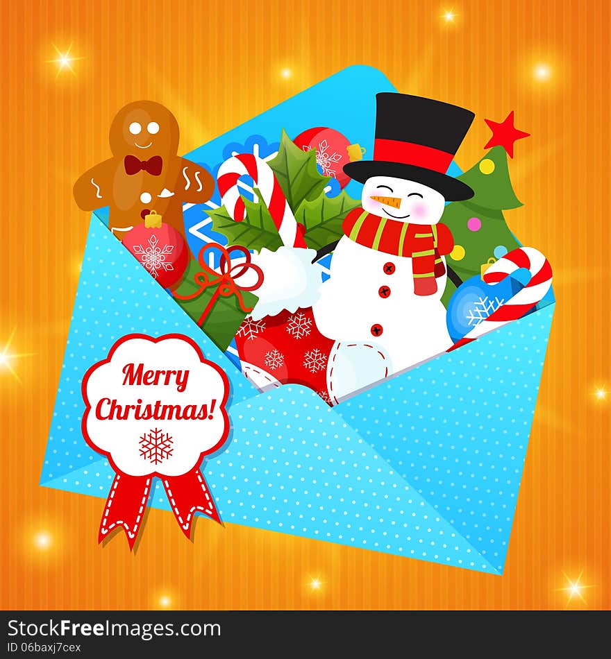 Christmas Background with cartoon snowman. Christmas Background with cartoon snowman