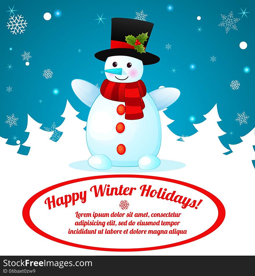 Christmas Background with cartoon snowman. Christmas Background with cartoon snowman