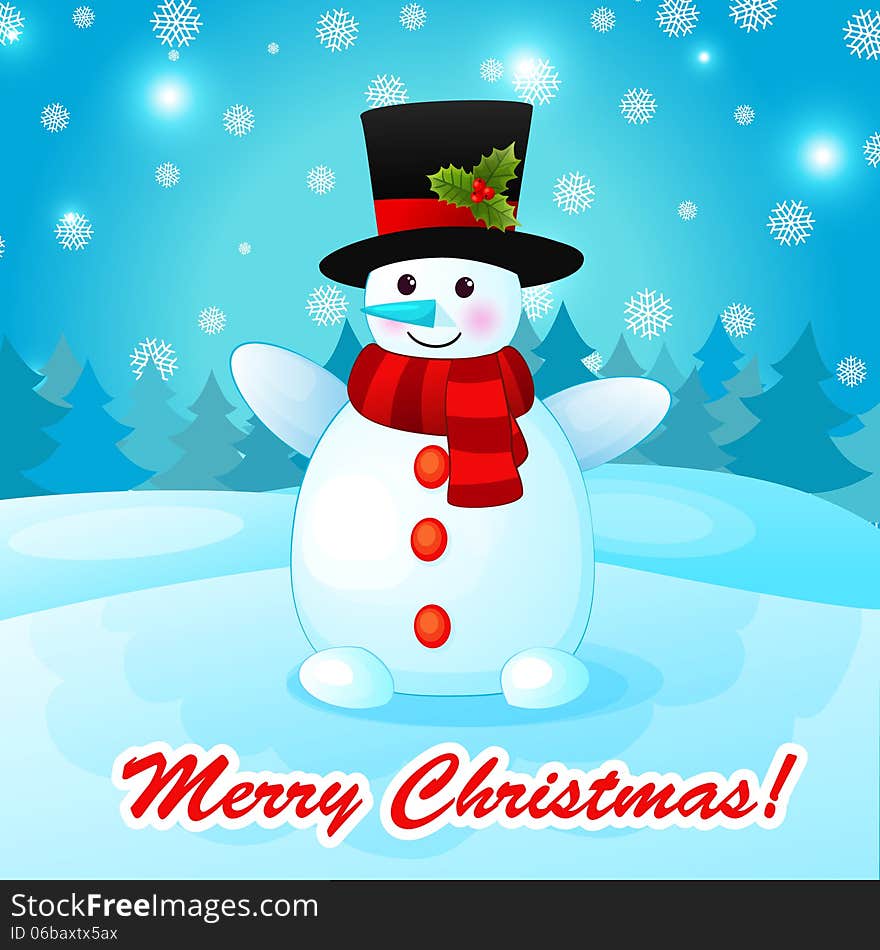 Christmas Background with cartoon snowman. Christmas Background with cartoon snowman