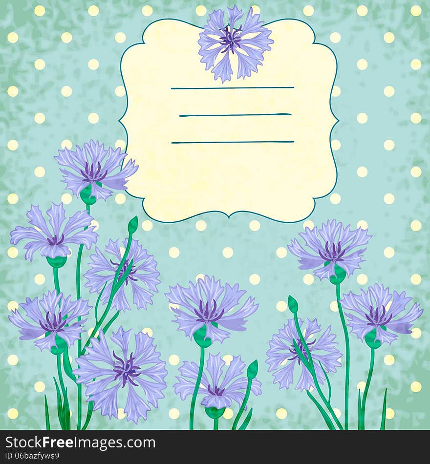 Vignette background with blue cornflowers. Vignette background with blue cornflowers