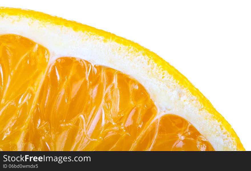 Quarter merely cut oranges isolated on white background.Makro.