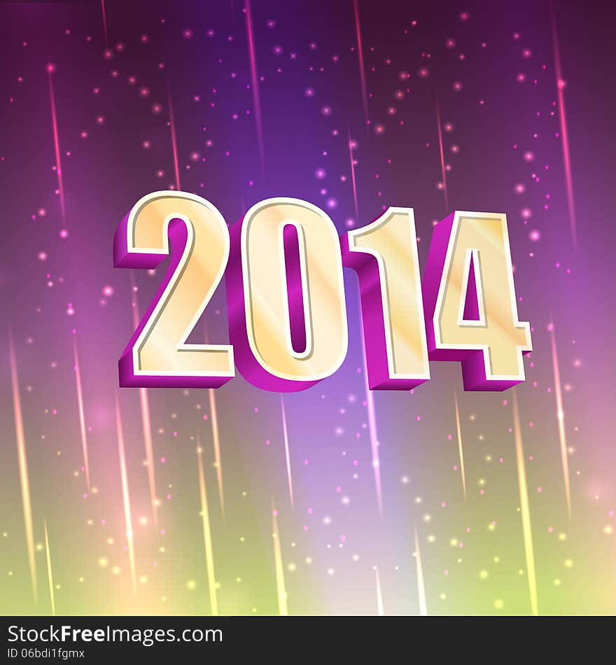 2014 New Year greeting card with numerals and glowing light for your design. 2014 New Year greeting card with numerals and glowing light for your design