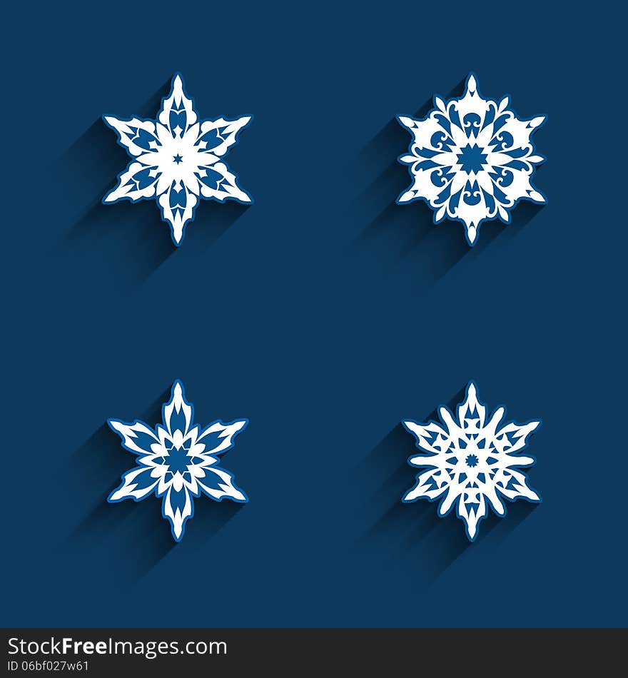 Set of ornamental snowflake icons in flat style. Set of ornamental snowflake icons in flat style