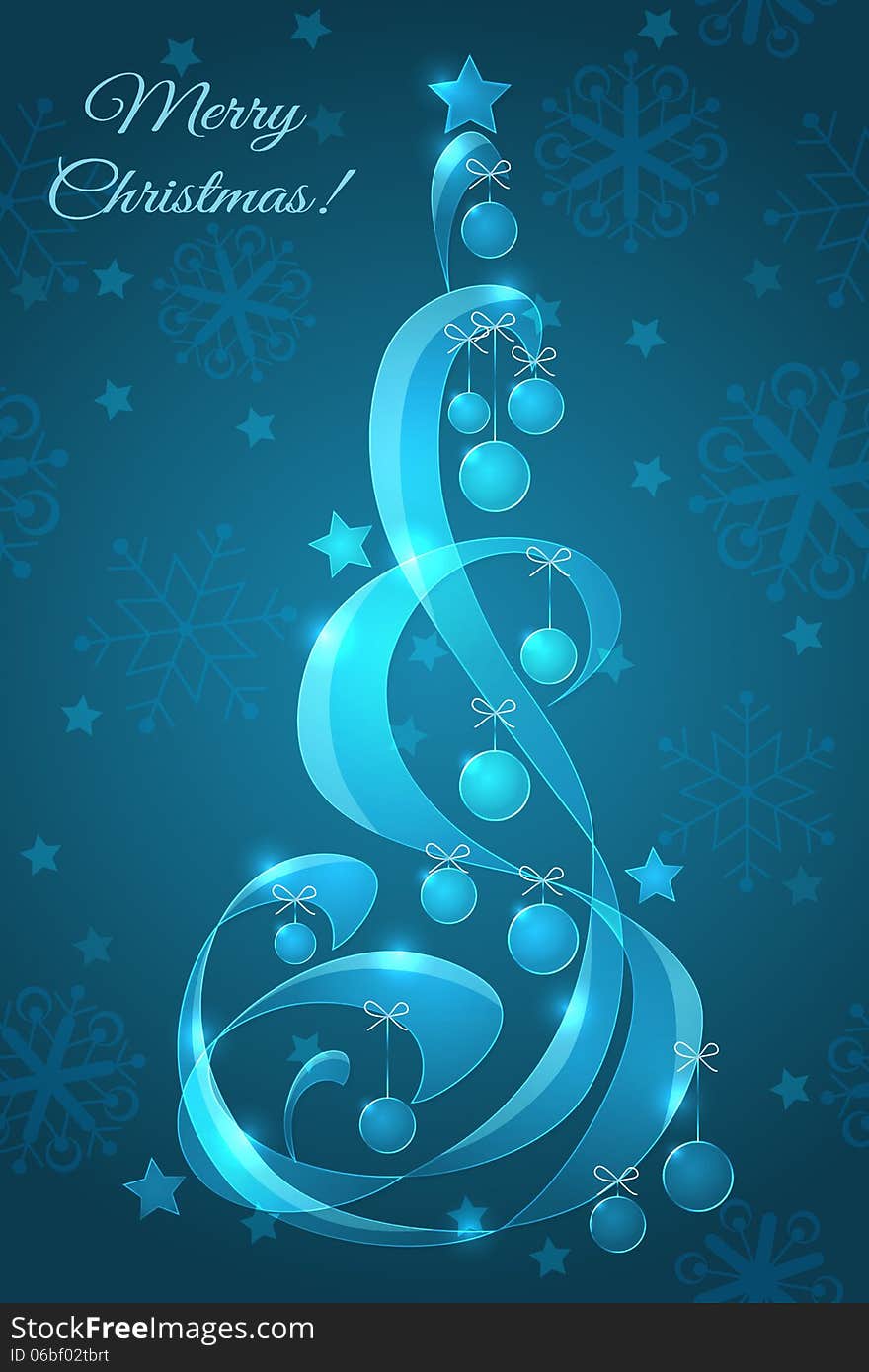 Stylized glass Christmas tree with Christmas balls. Decorative blue background.