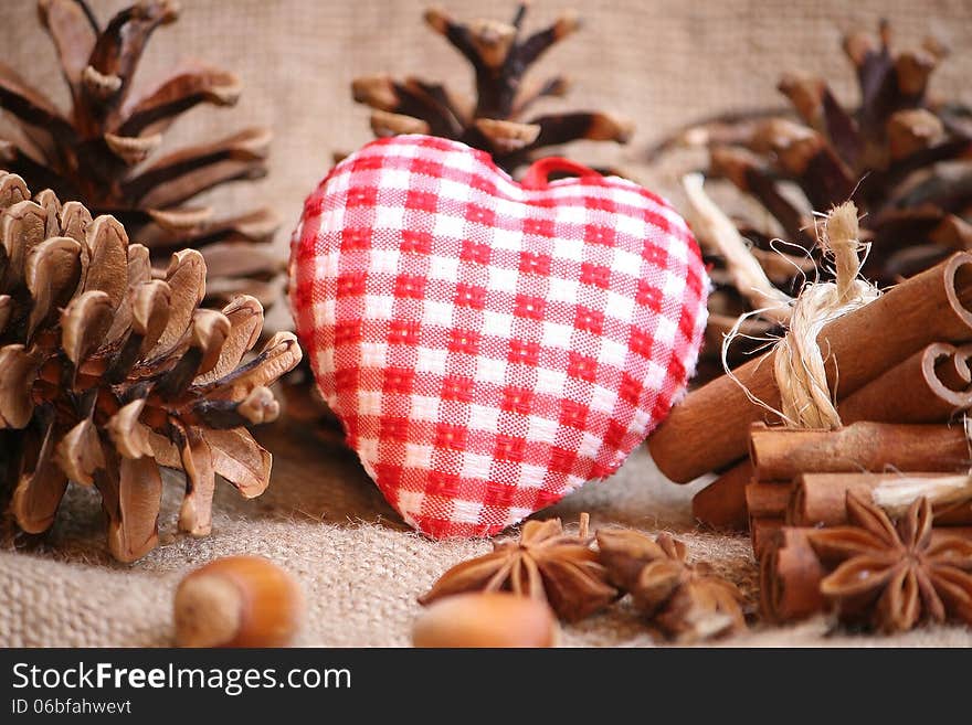 Christmas backgroud with anise star an heart. Christmas backgroud with anise star an heart