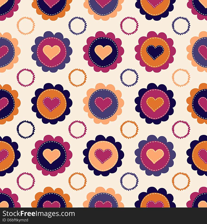 Seamless Pattern With Hearts And Flowers