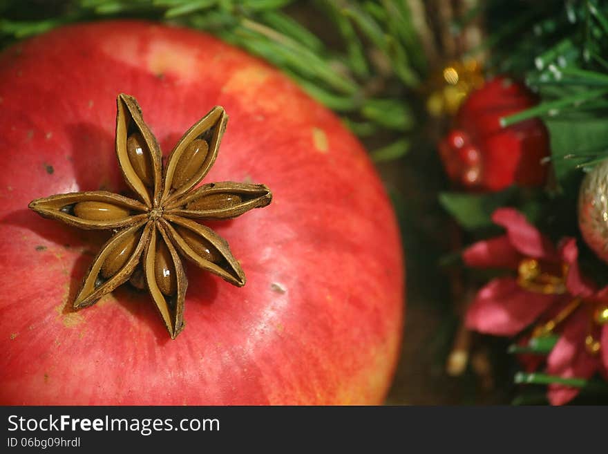 Christmas anice star and red apple