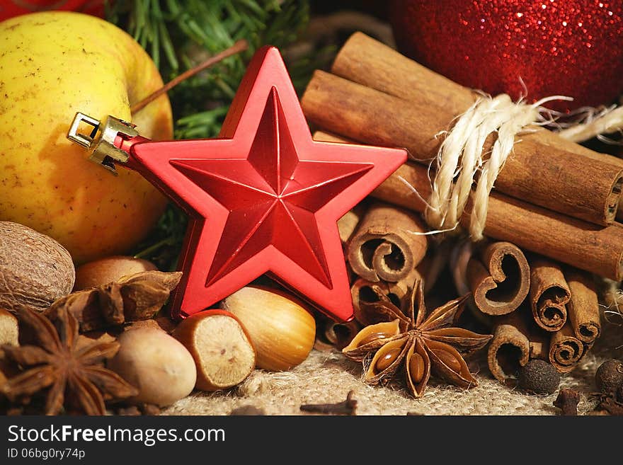 Christmas anice star and apple. Christmas anice star and apple