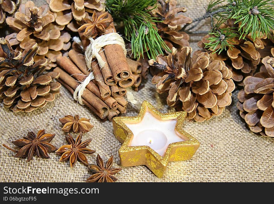 Christmas anice star and pine cone