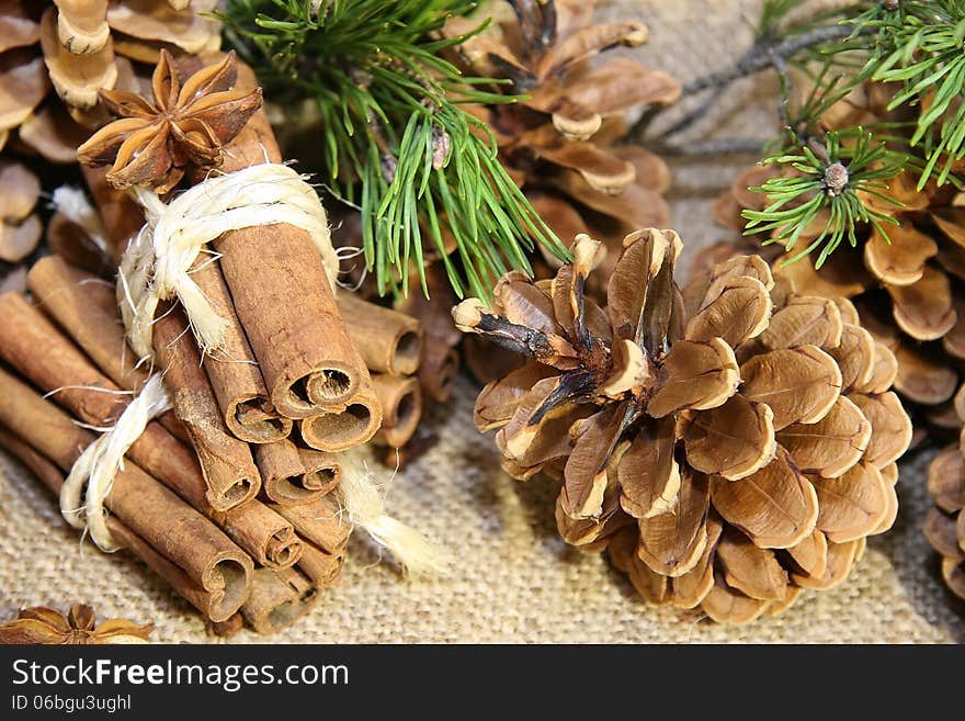 Christmas anice star and pine cone