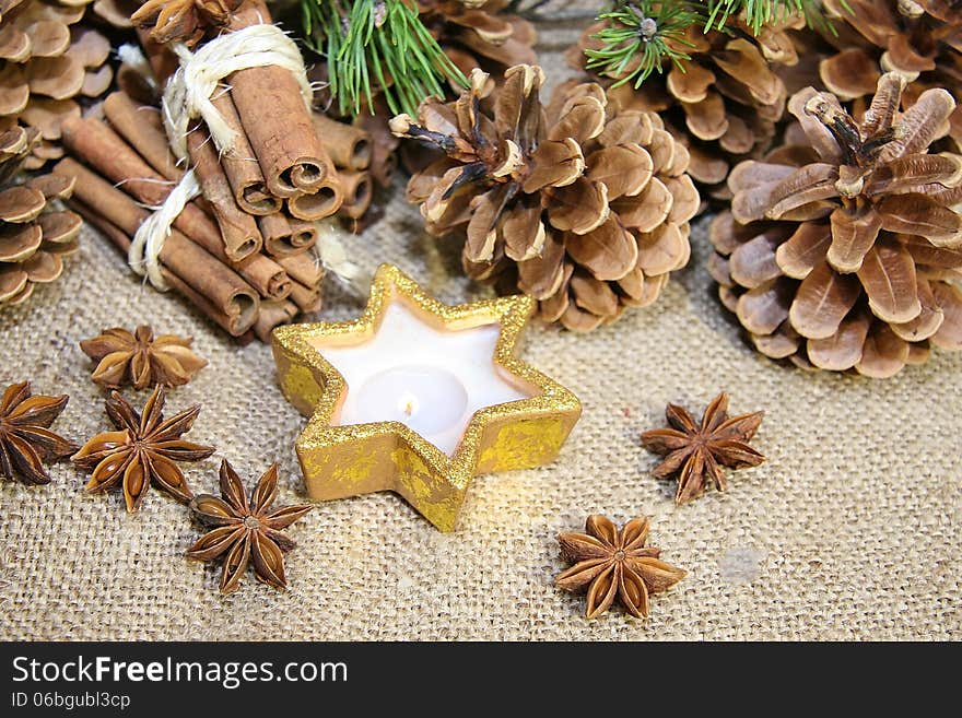 Christmas anice star and pine cone