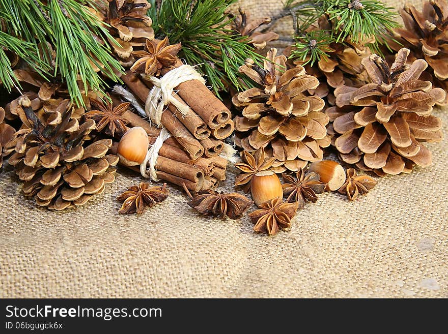 Christmas anice star and pine cone