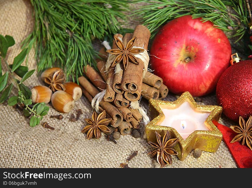 Christmas anice star and pine cone