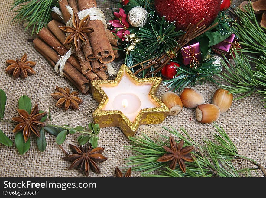 Christmas anice star and pine cone