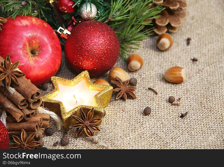 Christmas star and pine cone