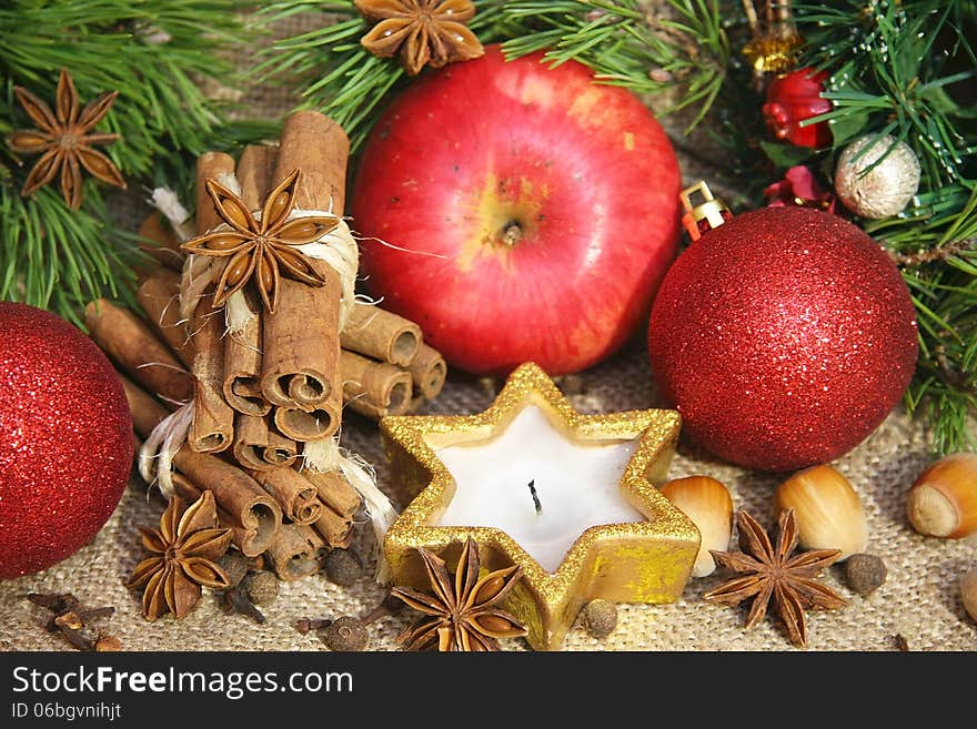 Christmas star and pine cone