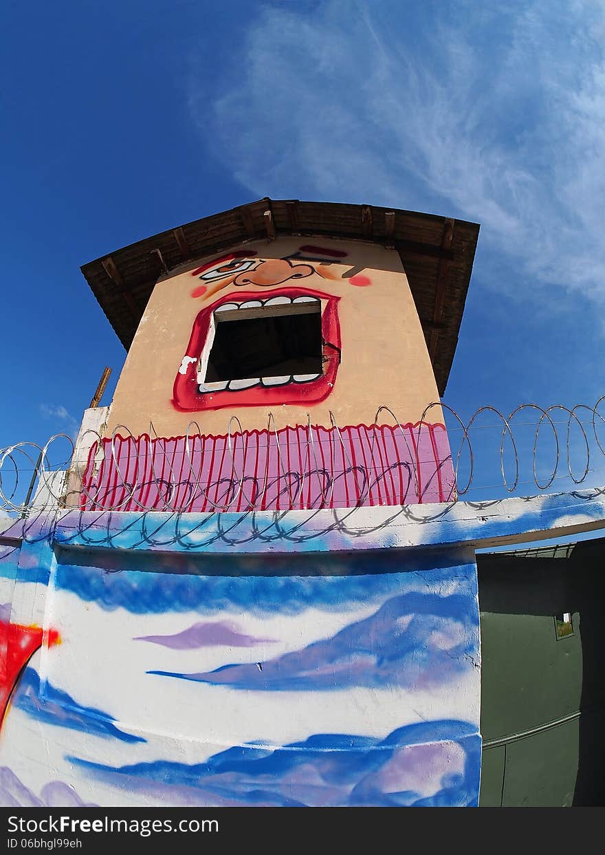 Gatehouse in the wall with paint Face - Amazonia - Brazil. Gatehouse in the wall with paint Face - Amazonia - Brazil