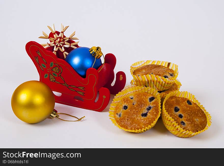 Christmas decoration with snowman and blueberry kakes