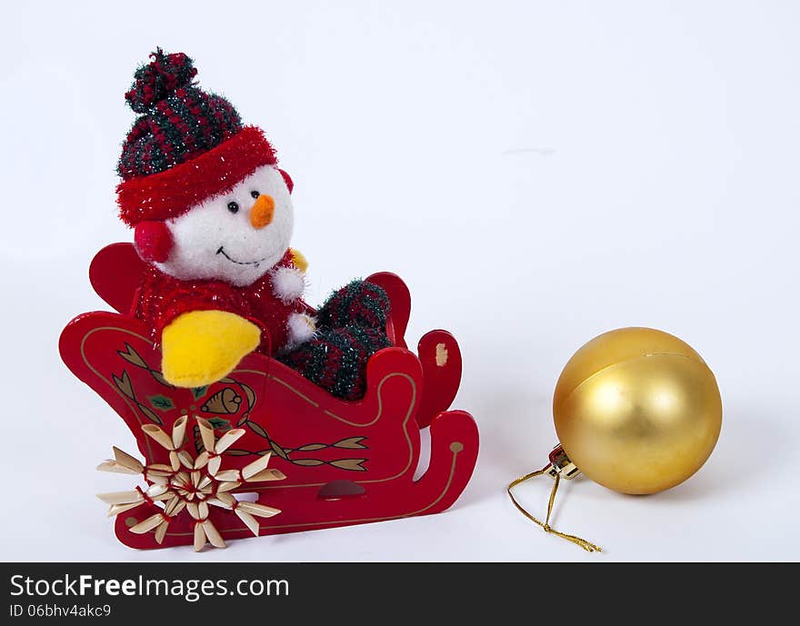 Christmas decoration with snowman on whight background