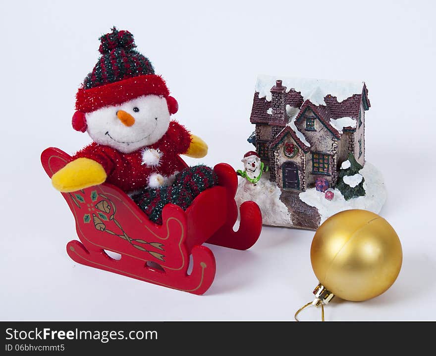 Christmas decoration with snowman on whight background