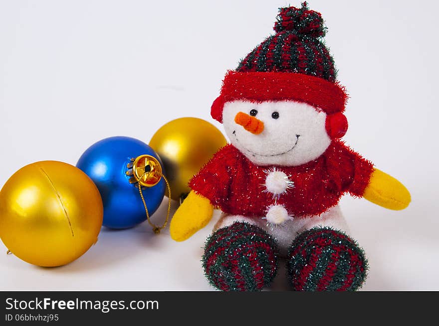 Christmas decoration with snowman on whight background. Christmas decoration with snowman on whight background