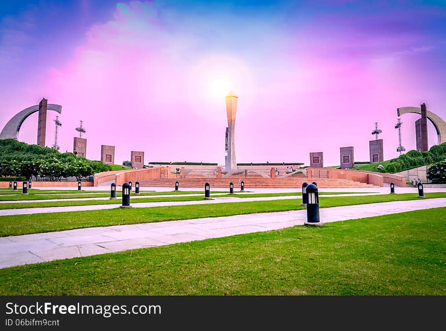 Dramatic colorful sikhism memorial structure temple