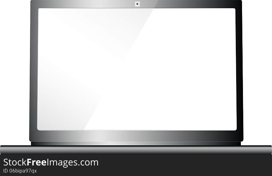 Black notebook with blank screen, isolated on white