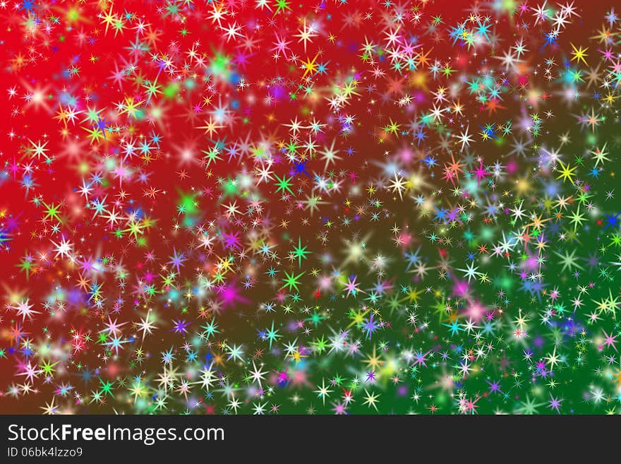 Abstract background of sparkling stars over red and green. Abstract background of sparkling stars over red and green