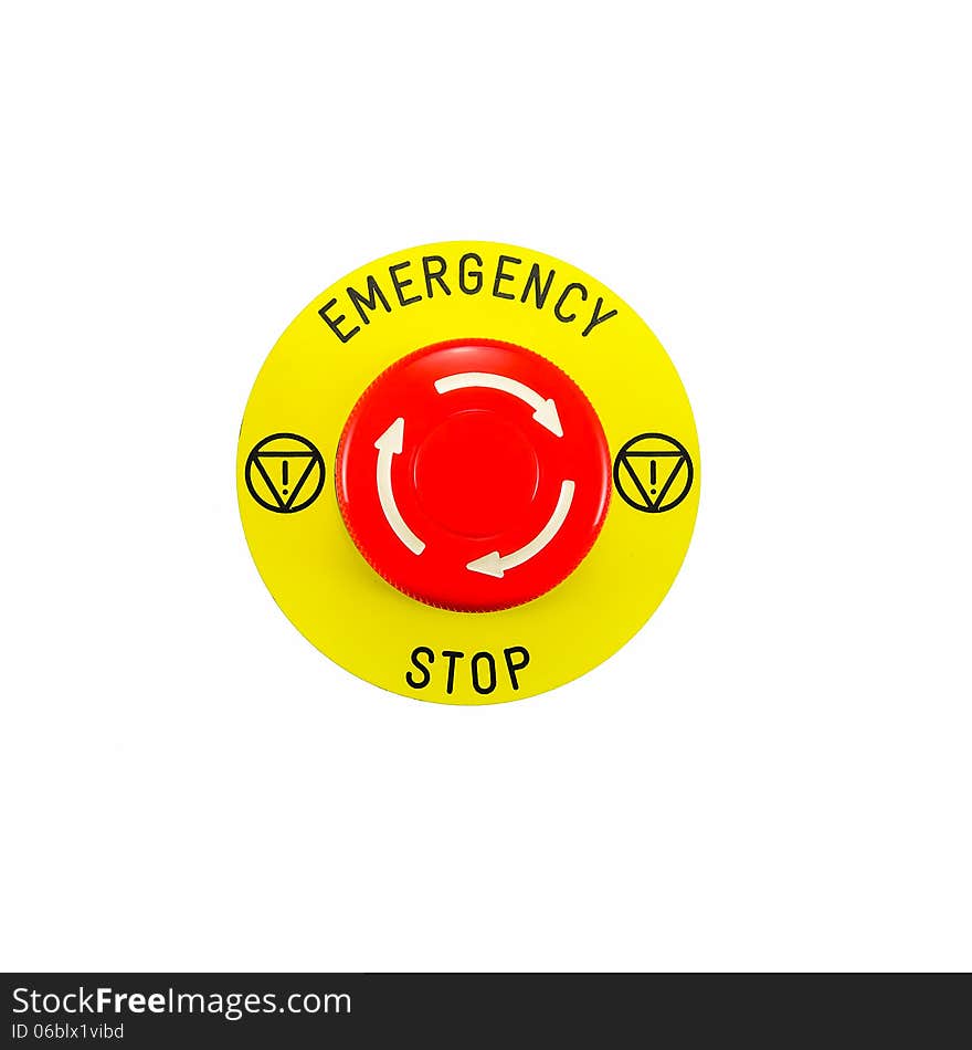 Red emergency button switch isolated on white background