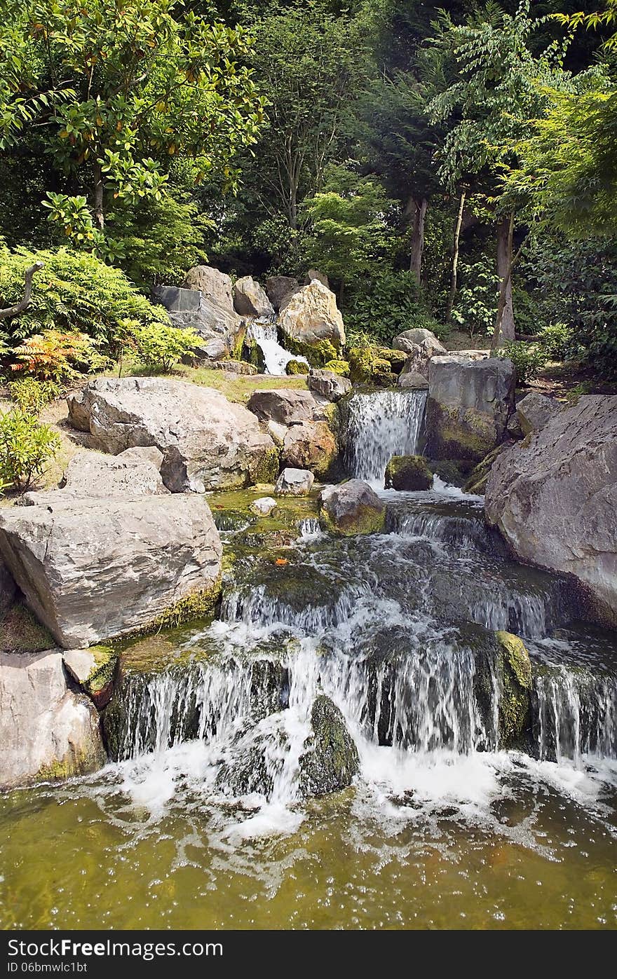 The river rapids on small forest river in England