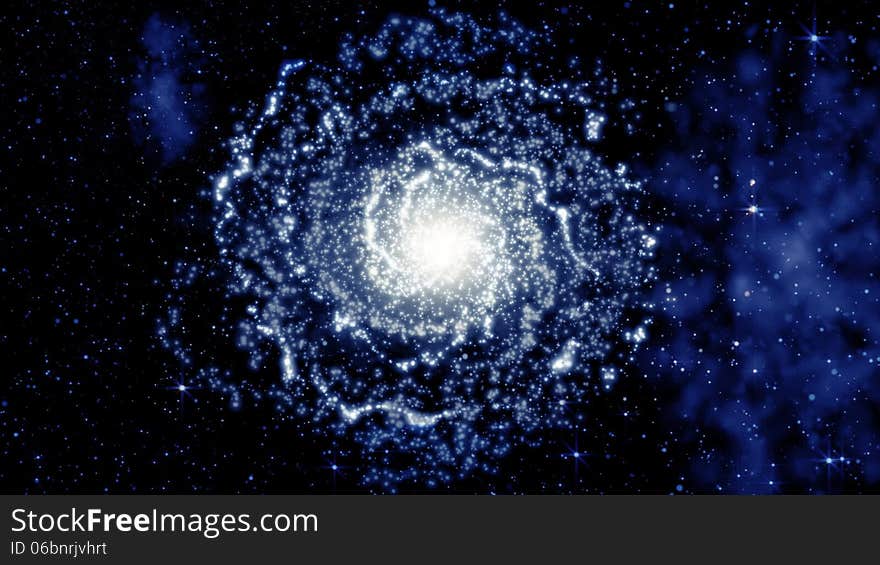 Galaxy rotating with cluster of stars, as animated deep space background. Galaxy rotating with cluster of stars, as animated deep space background